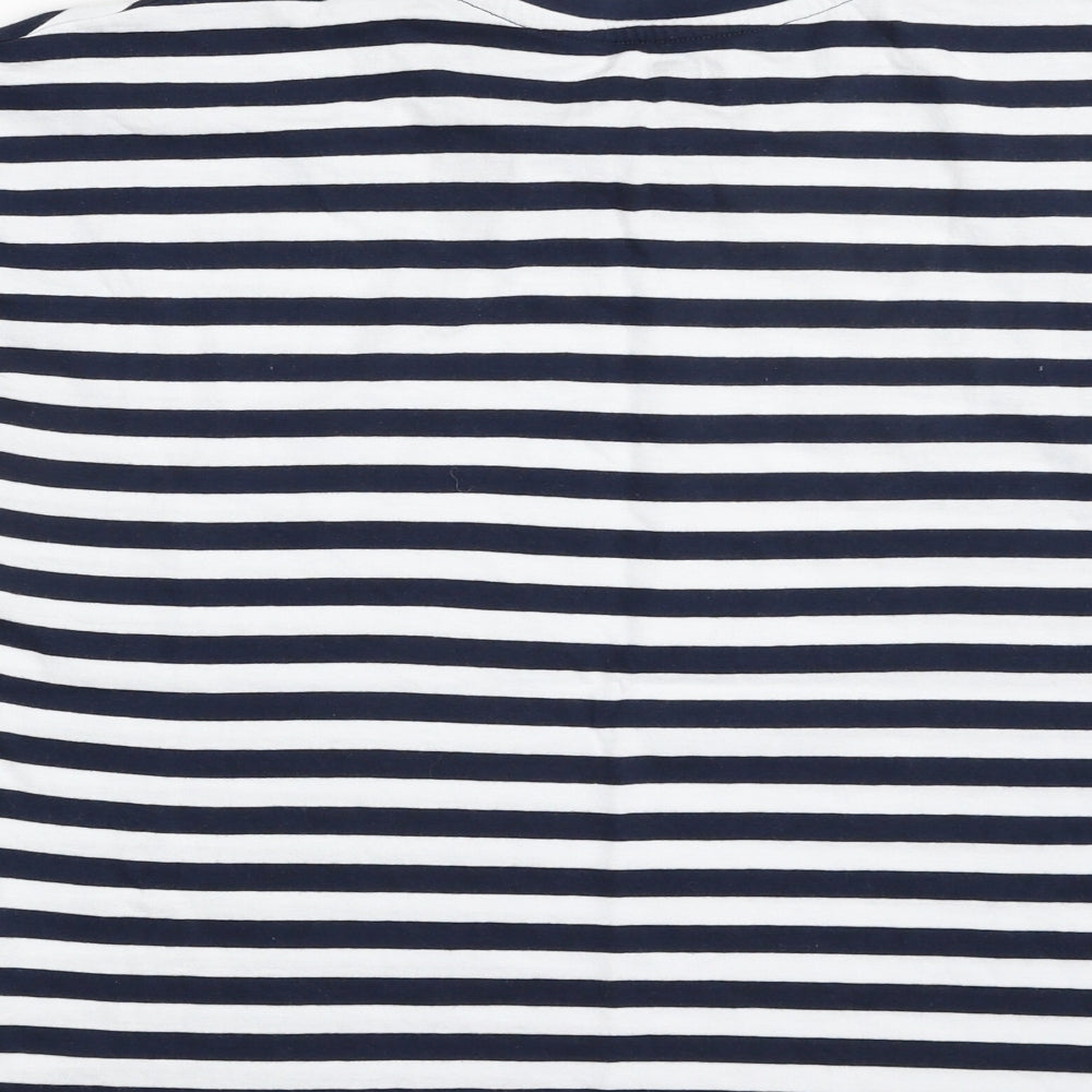 F&F Womens Blue Striped 100% Cotton Basic T-Shirt Size 10 Crew Neck