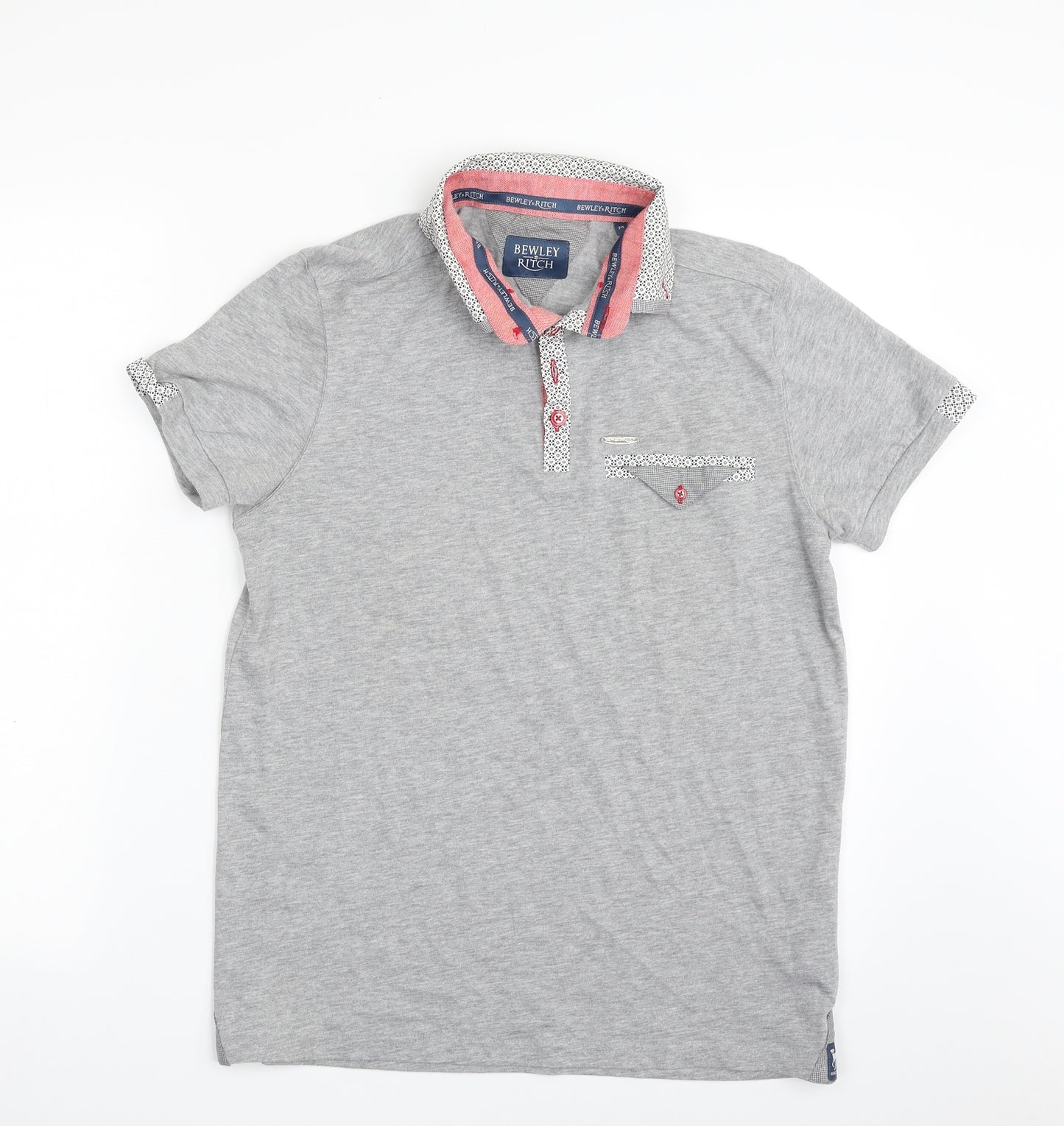 Bewley&Ritch Mens Grey  Cotton  Polo Size M Collared Button