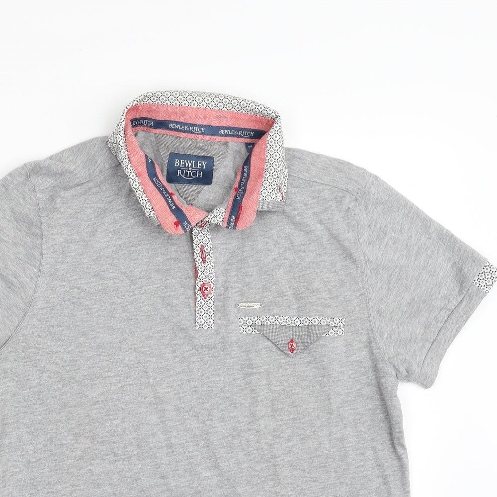 Bewley&Ritch Mens Grey  Cotton  Polo Size M Collared Button
