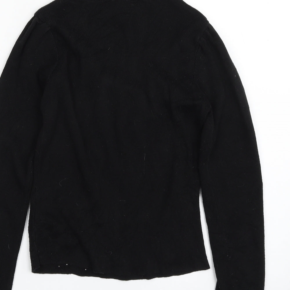 Topshop Womens Black Crew Neck  Cotton Pullover Jumper Size 8