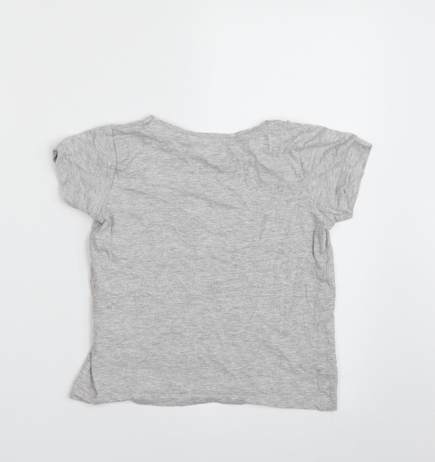 Primark Girls Grey  Cotton Pullover T-Shirt Size 6-7 Years Crew Neck Pullover - Happy Days