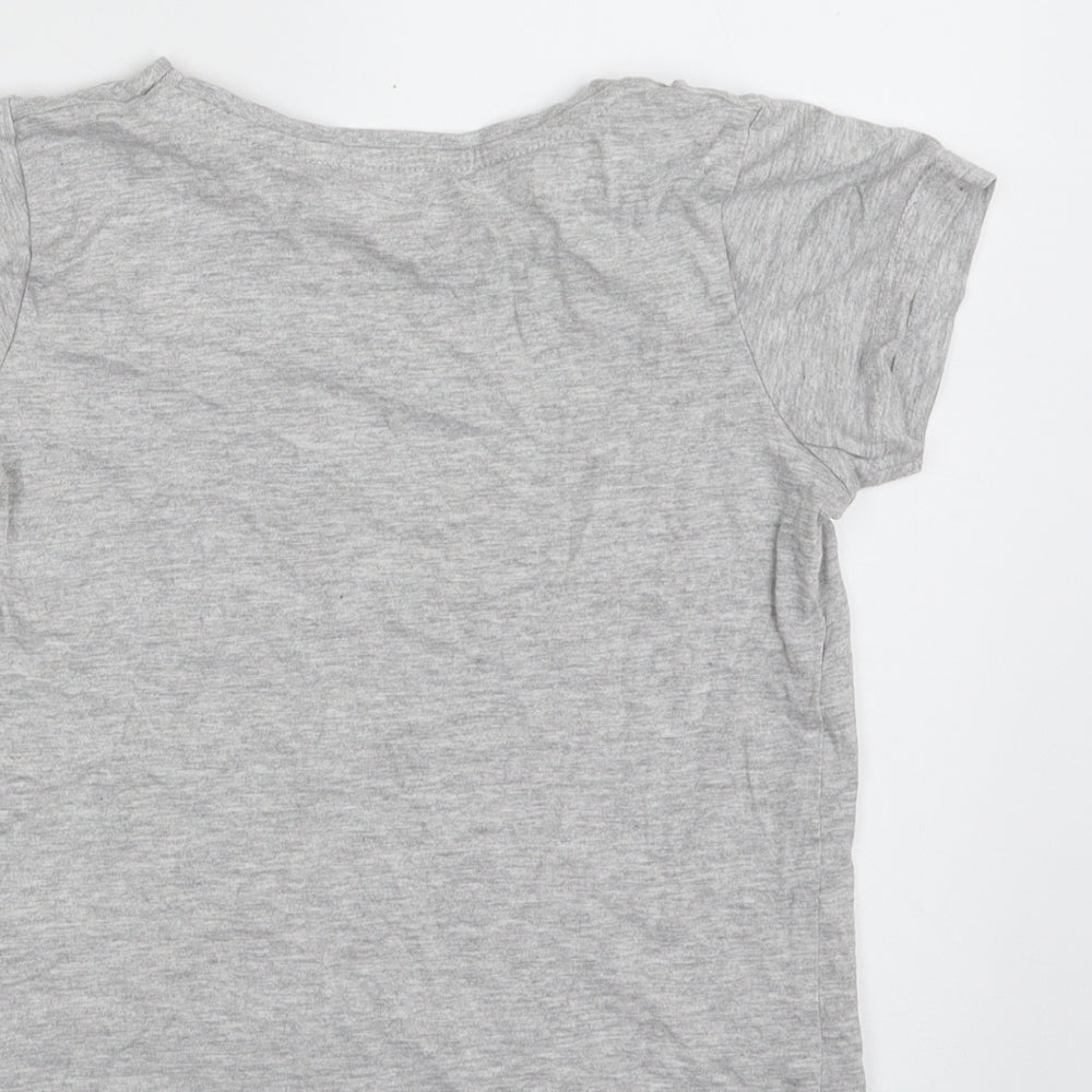 Primark Girls Grey  Cotton Pullover T-Shirt Size 6-7 Years Crew Neck Pullover - Happy Days