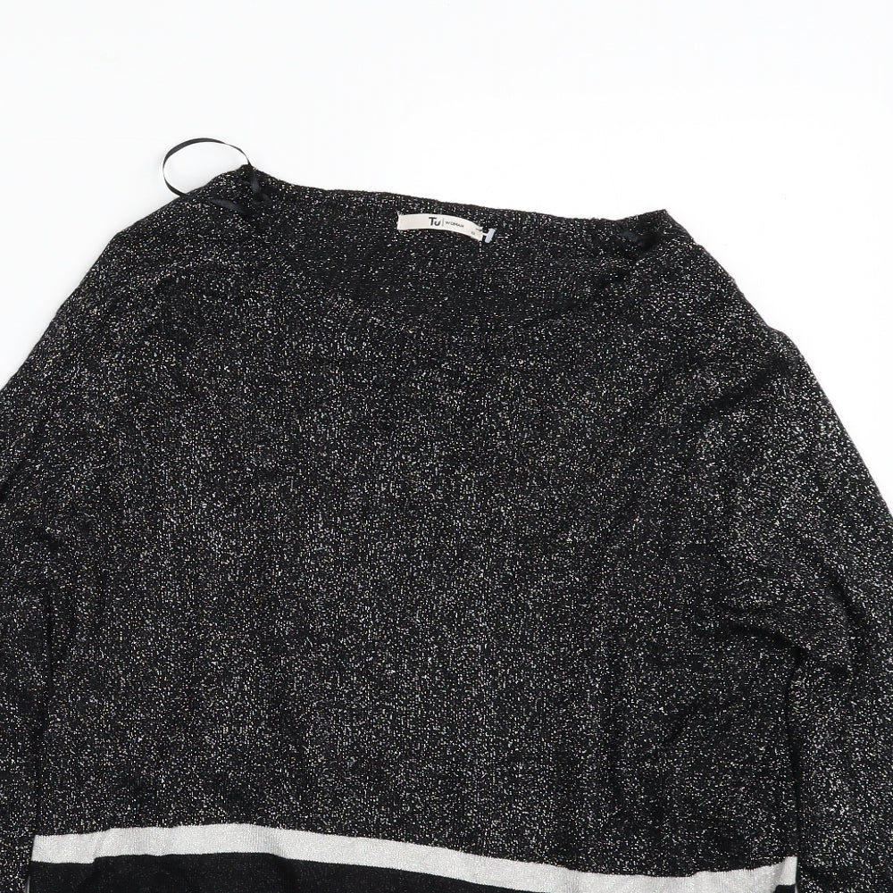 TU Womens Black Boat Neck Striped Viscose Pullover Jumper Size 10