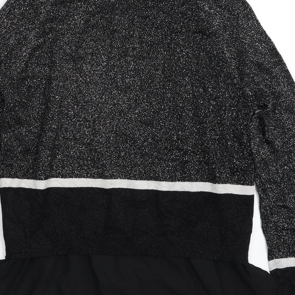 TU Womens Black Boat Neck Striped Viscose Pullover Jumper Size 10