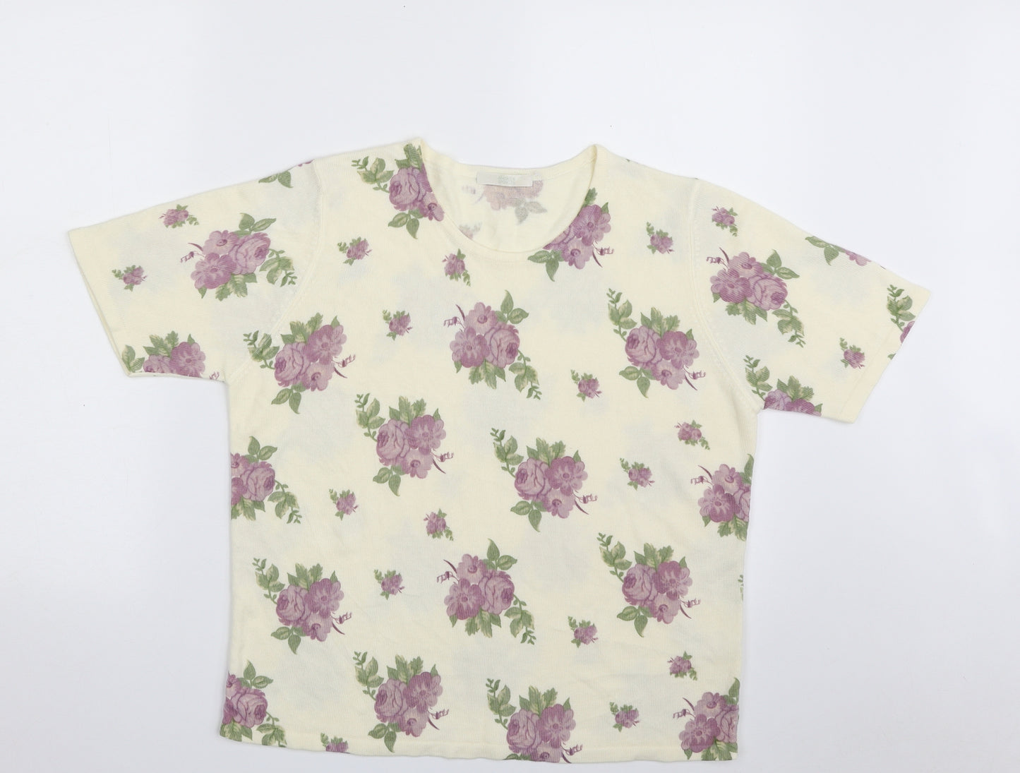 Marks and Spencer Womens Ivory Scoop Neck Floral Acrylic Pullover Jumper Size 16