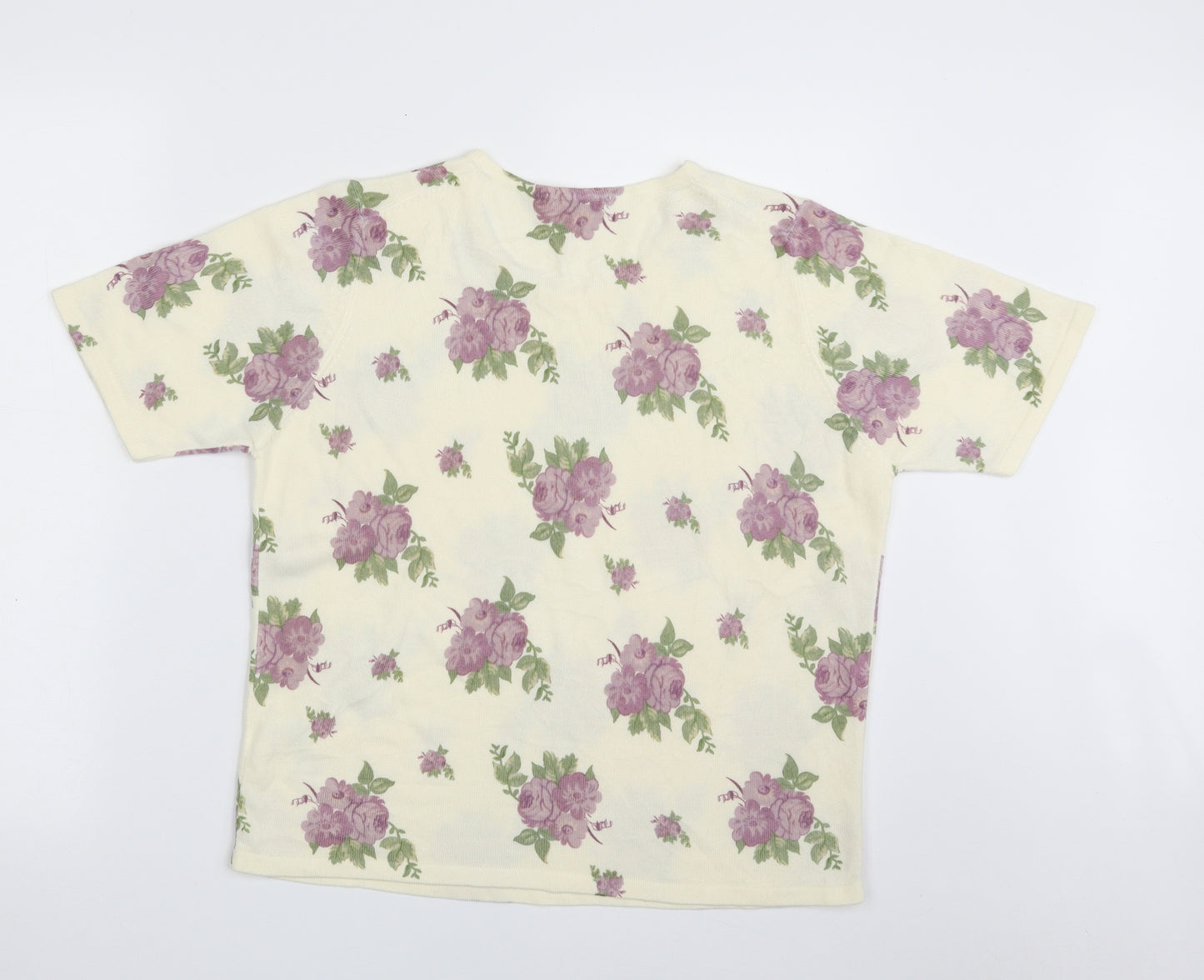 Marks and Spencer Womens Ivory Scoop Neck Floral Acrylic Pullover Jumper Size 16