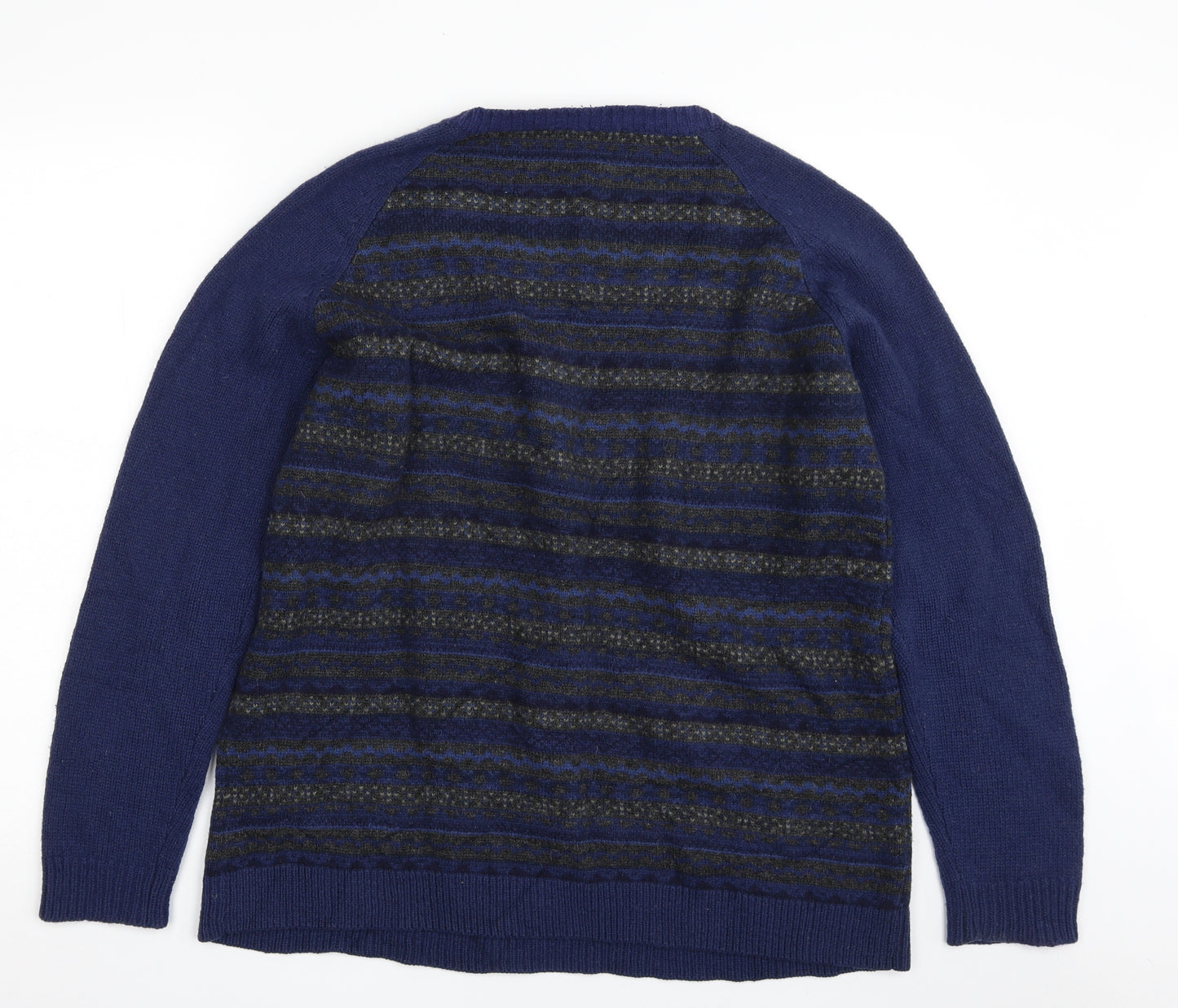 Hawkshead Mens Blue Crew Neck Striped Wool Pullover Jumper Size L