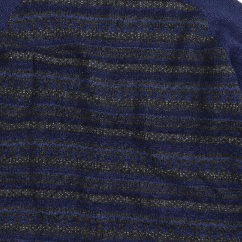 Hawkshead Mens Blue Crew Neck Striped Wool Pullover Jumper Size L