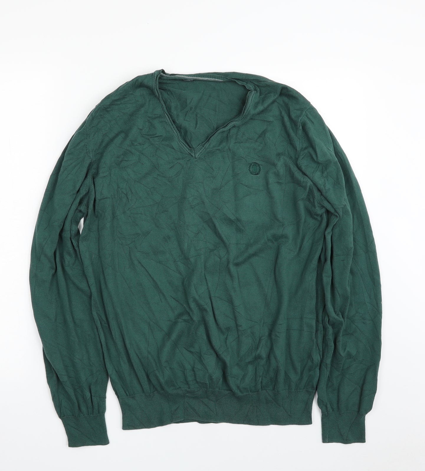 Zara Mens Green V-Neck  Cotton Pullover Jumper Size XL