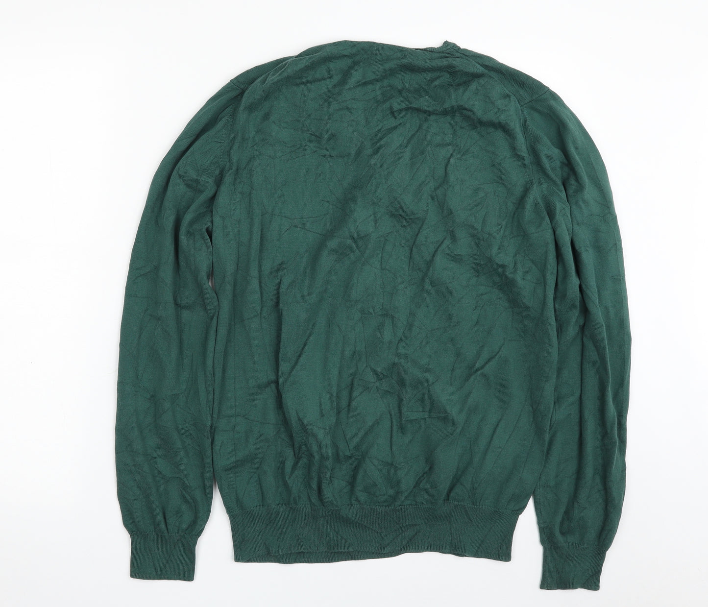 Zara Mens Green V-Neck  Cotton Pullover Jumper Size XL
