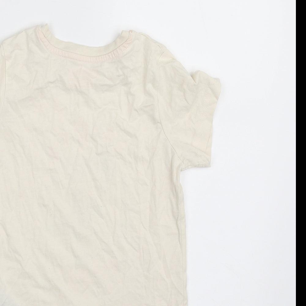Primark Girls Beige  100% Cotton Pullover T-Shirt Size 6-7 Years Crew Neck Pullover - Love to Dance