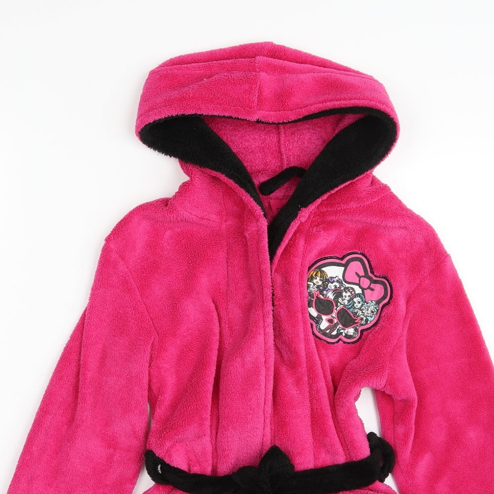 Monster High Girls Pink Solid 100% Polyester Top Robe Size 5 Years  Tie