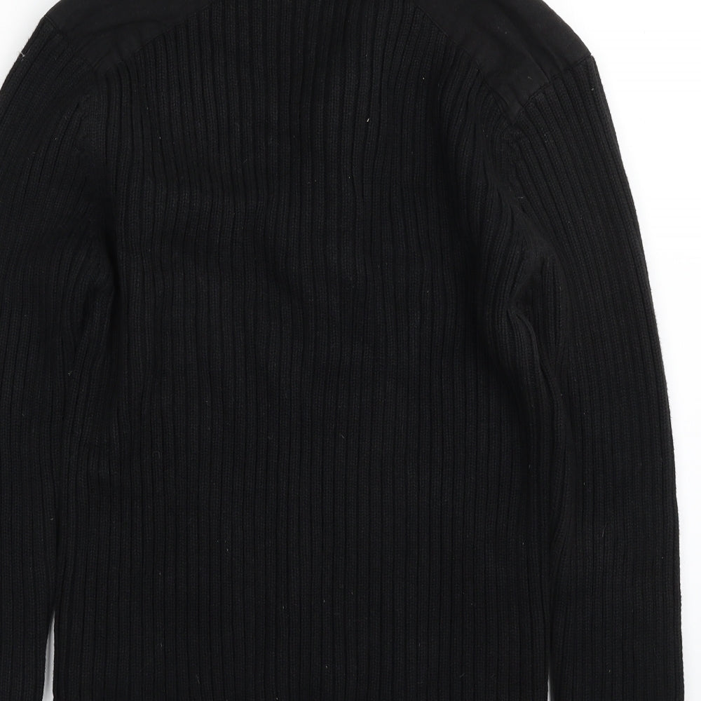 River Island Mens Black Collared  Cotton Pullover Jumper Size M