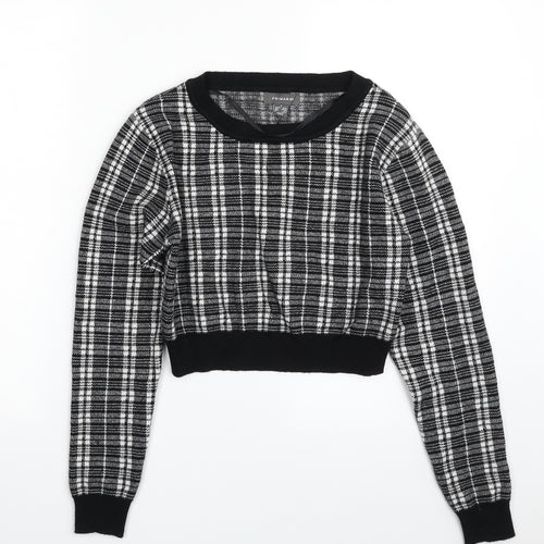 Primark Womens Black Boat Neck Plaid Viscose Pullover Jumper Size 10   - Cropped