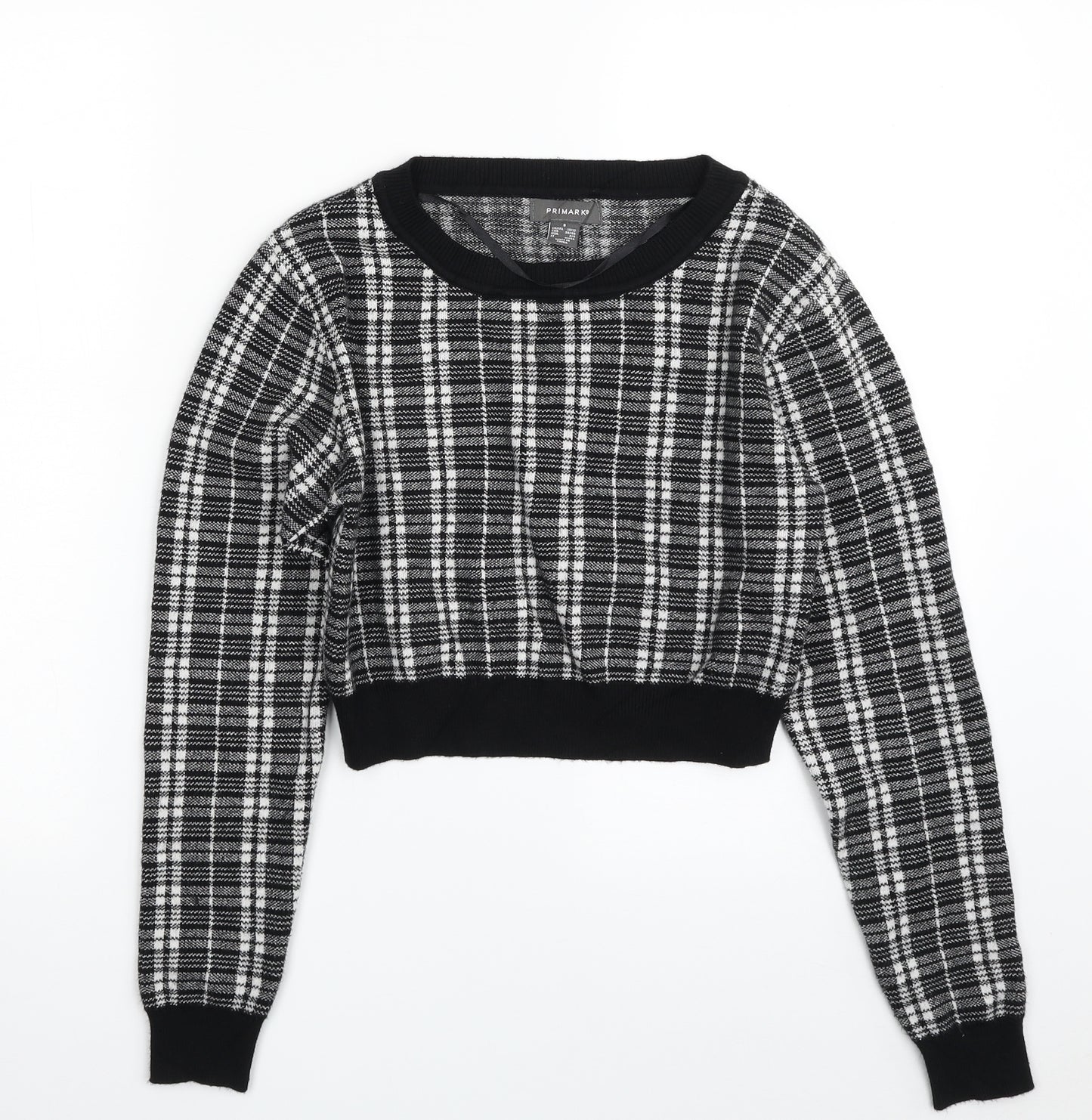 Primark Womens Black Boat Neck Plaid Viscose Pullover Jumper Size 10   - Cropped