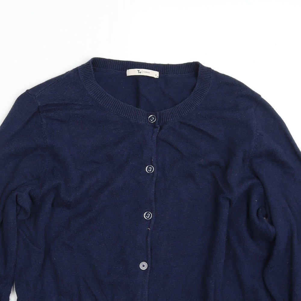 TU Womens Blue Round Neck  Cotton Cardigan Jumper Size 12