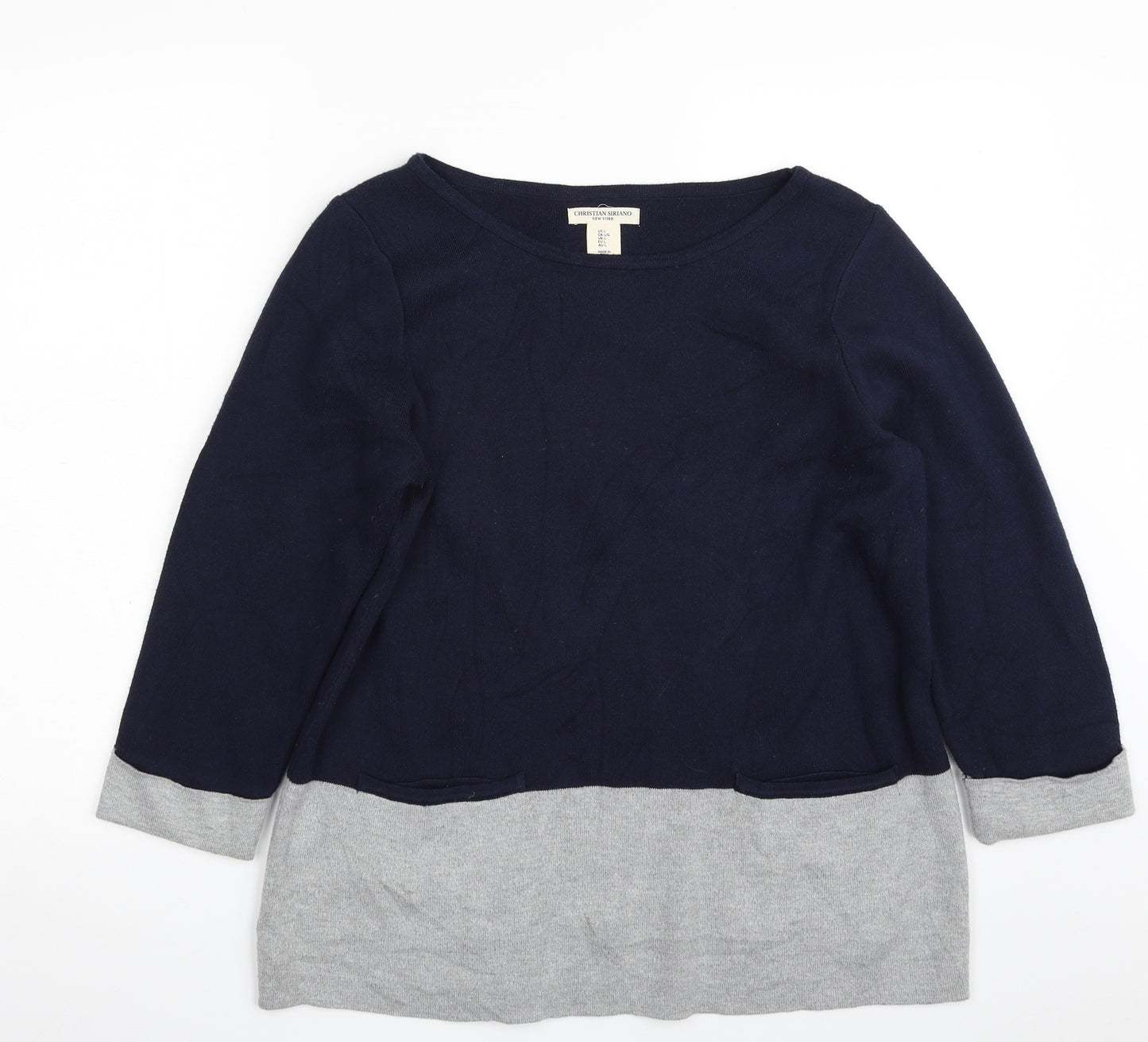 Christian Siriano Womens Blue Boat Neck  Cotton Tunic Jumper Size L
