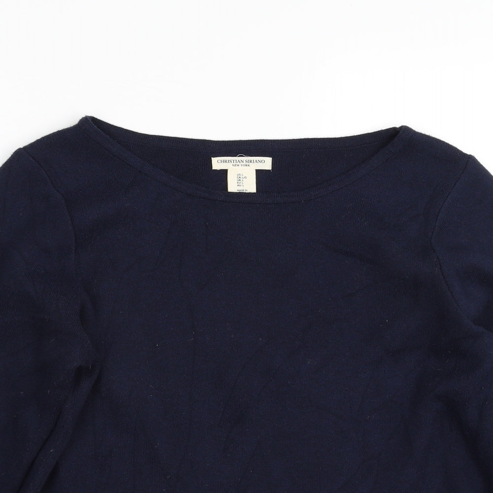 Christian Siriano Womens Blue Boat Neck  Cotton Tunic Jumper Size L