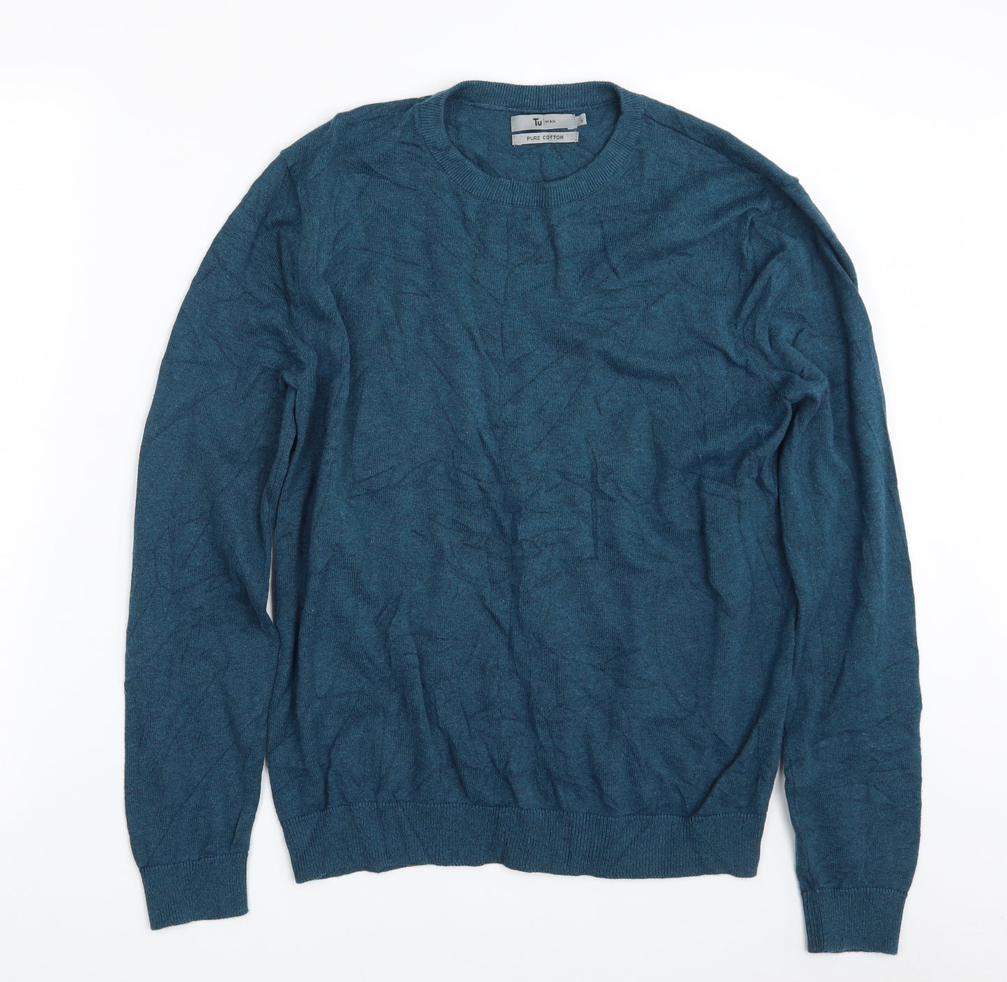 TU Mens Blue Crew Neck  Cotton Pullover Jumper Size S