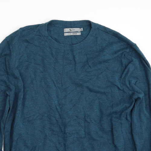 TU Mens Blue Crew Neck  Cotton Pullover Jumper Size S