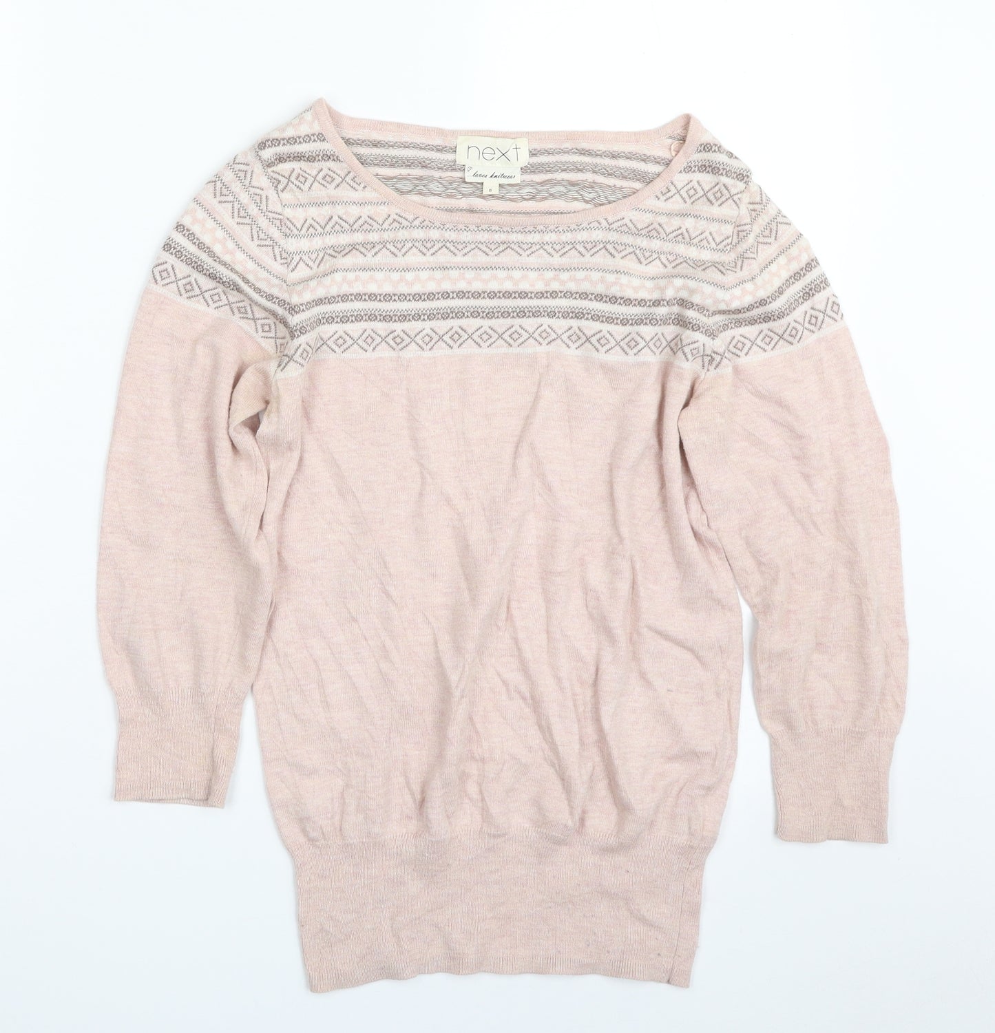NEXT Womens Pink Boat Neck Geometric Cotton Pullover Jumper Size 8