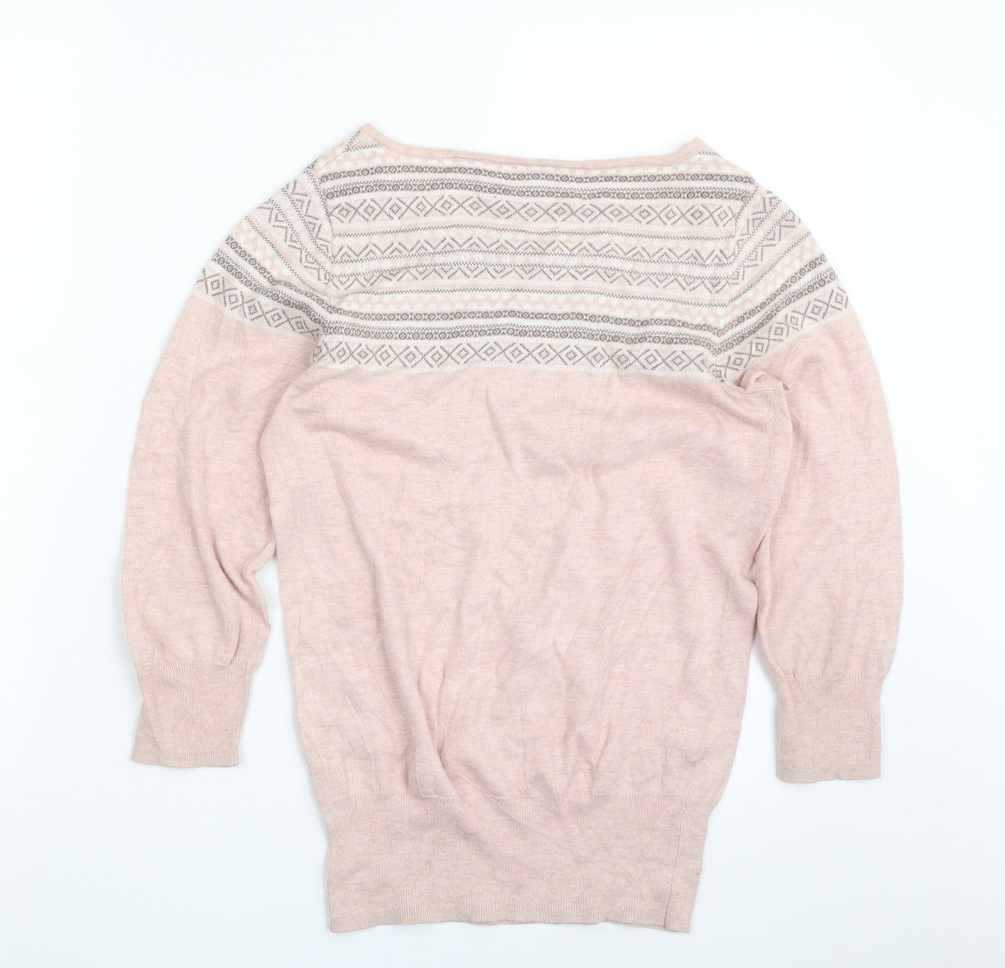 NEXT Womens Pink Boat Neck Geometric Cotton Pullover Jumper Size 8