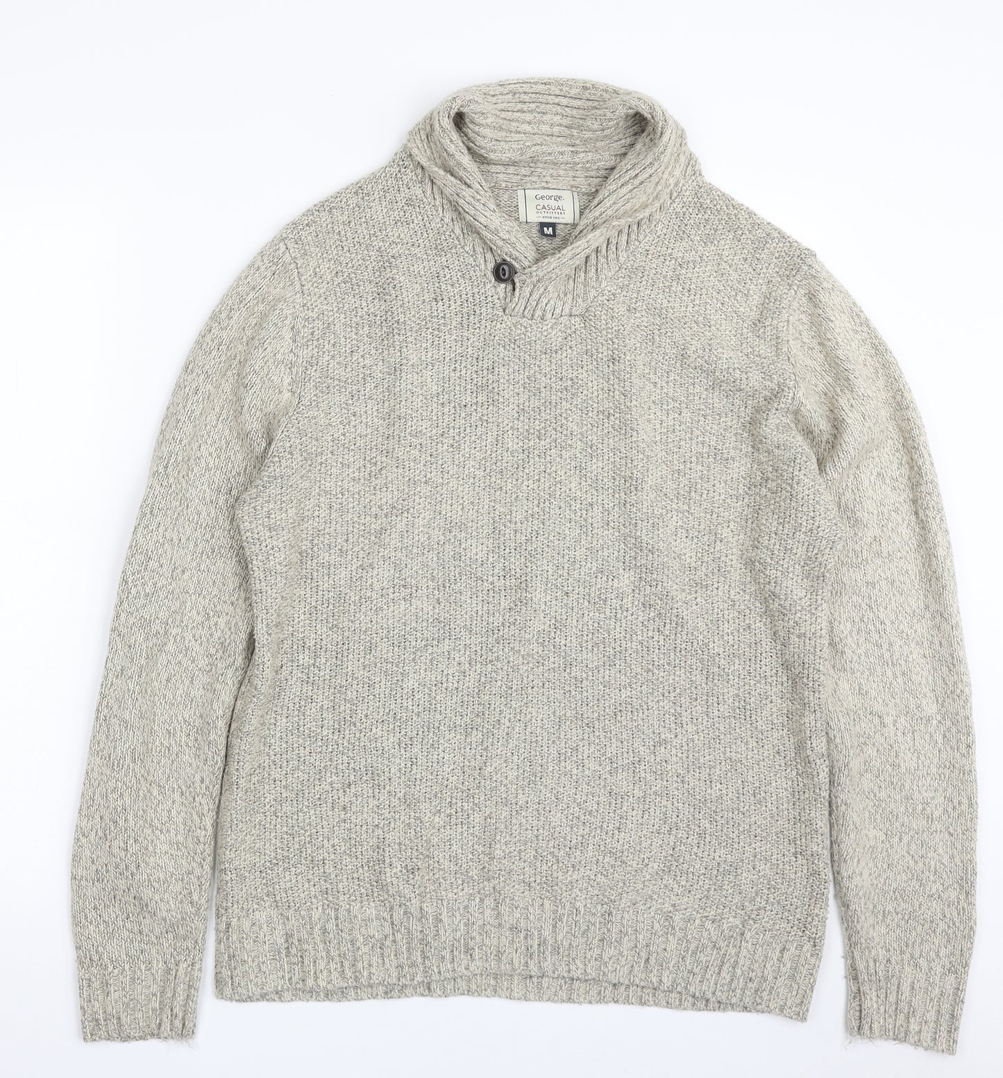 George Mens Beige Collared  Acrylic Pullover Jumper Size M