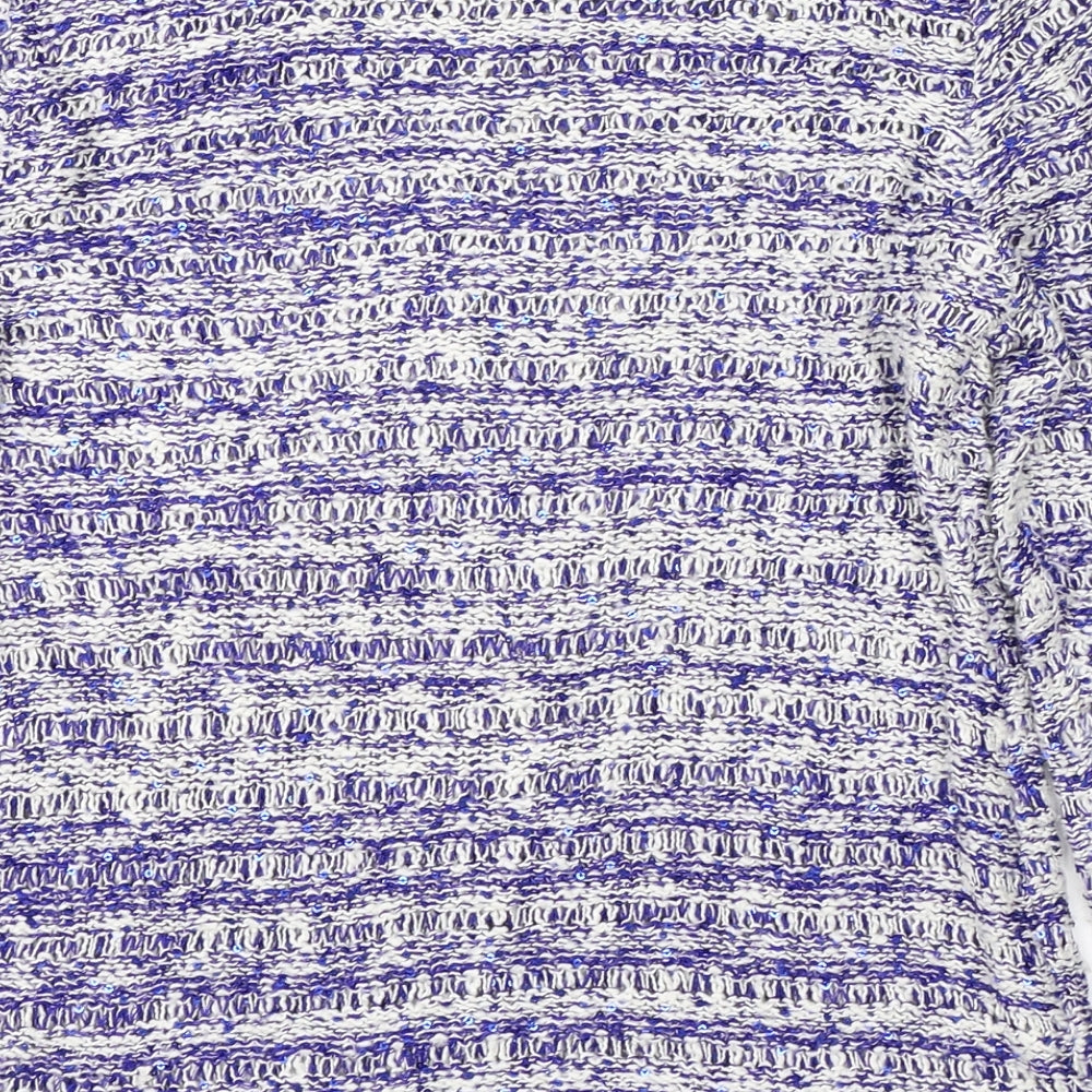 M&Co Womens Blue Round Neck Striped Acrylic Pullover Jumper Size 12