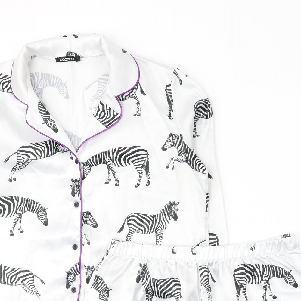 Boohoo Womens White  Polyester Capri Pyjama Set Size 12  Button