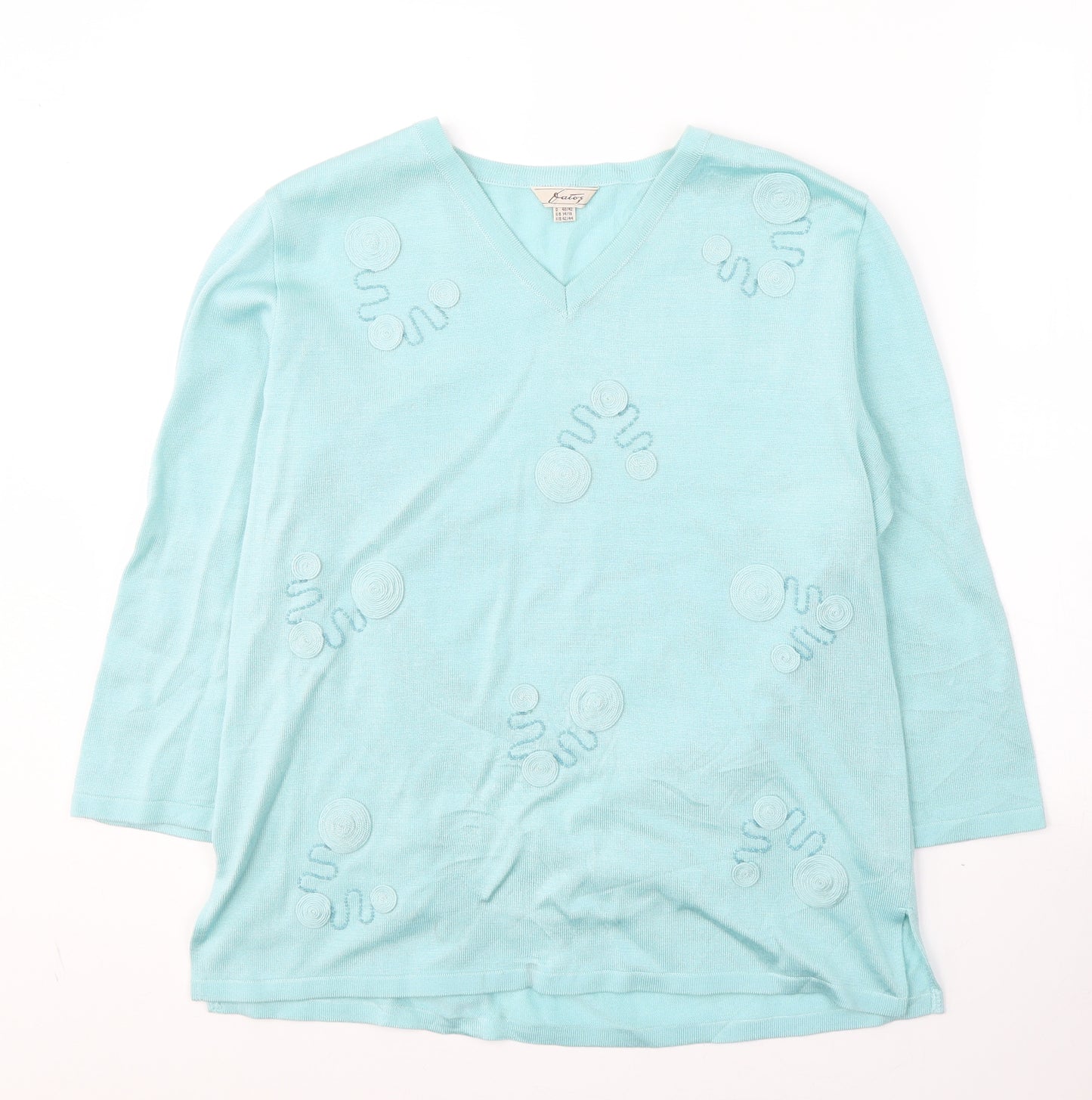 Triko Womens Blue V-Neck  Acrylic Pullover Jumper Size 14