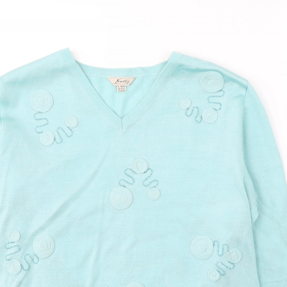 Triko Womens Blue V-Neck  Acrylic Pullover Jumper Size 14