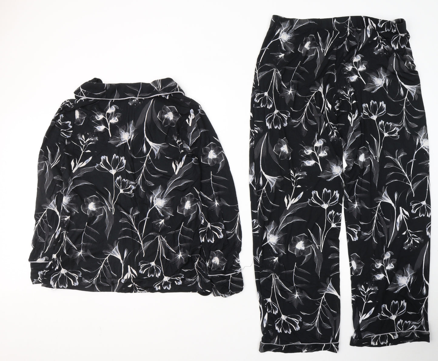 George Womens Black Floral Viscose Capri Pyjama Set Size 12  Button