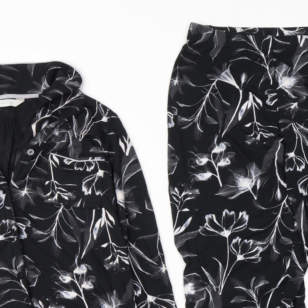 George Womens Black Floral Viscose Capri Pyjama Set Size 12  Button