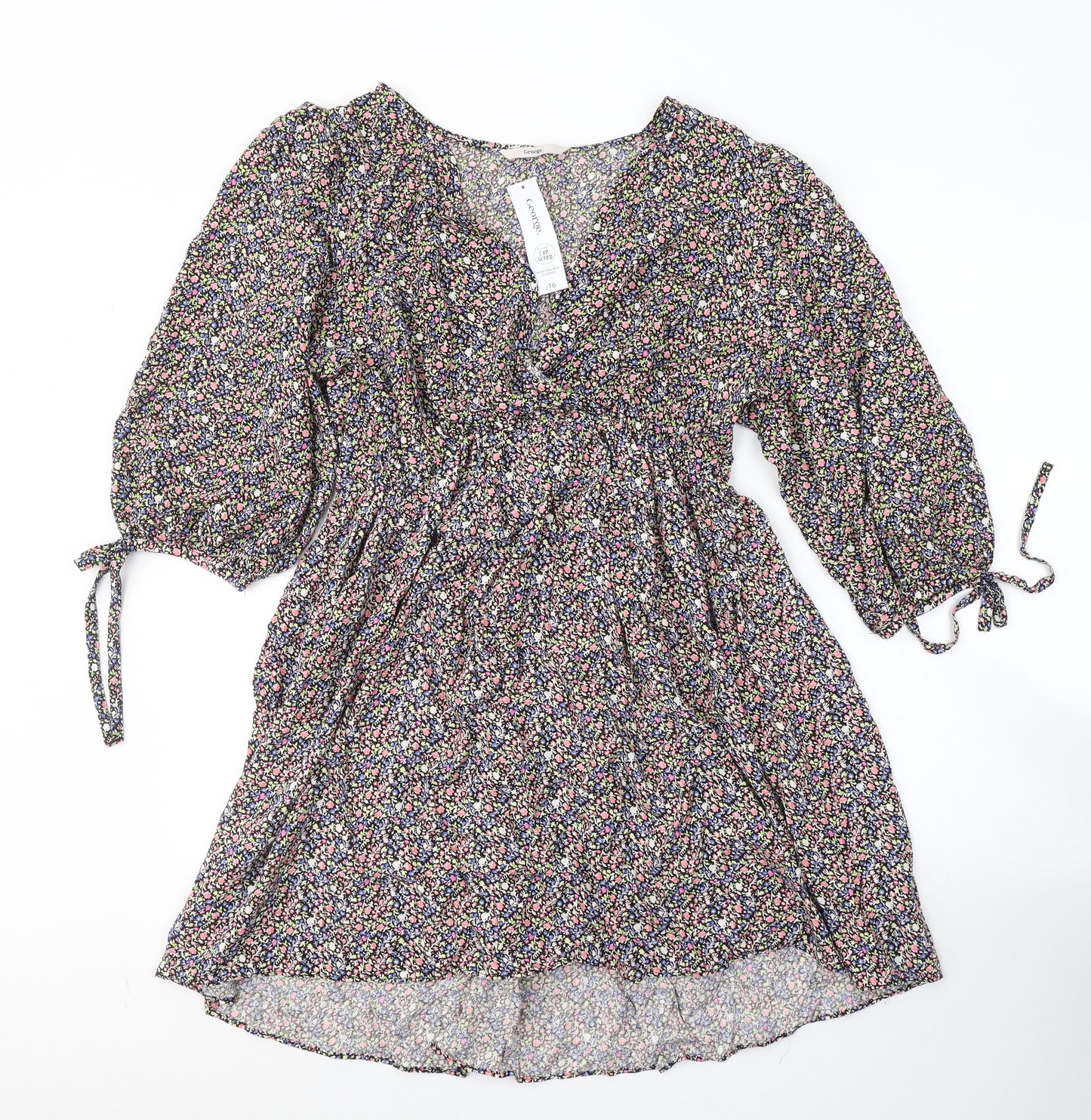 George Womens Multicoloured Floral Viscose Fit & Flare  Size 12  V-Neck Pullover