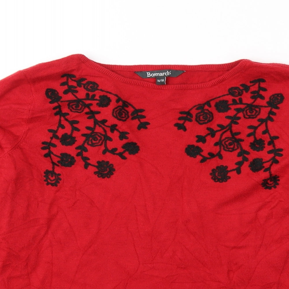 Bonmarché Womens Red Round Neck  Viscose Pullover Jumper Size 16