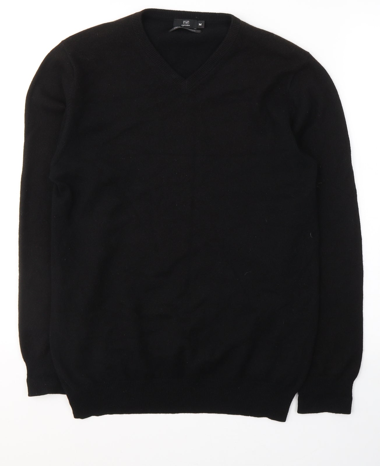 F&F Mens Black V-Neck  Acrylic Pullover Jumper Size M