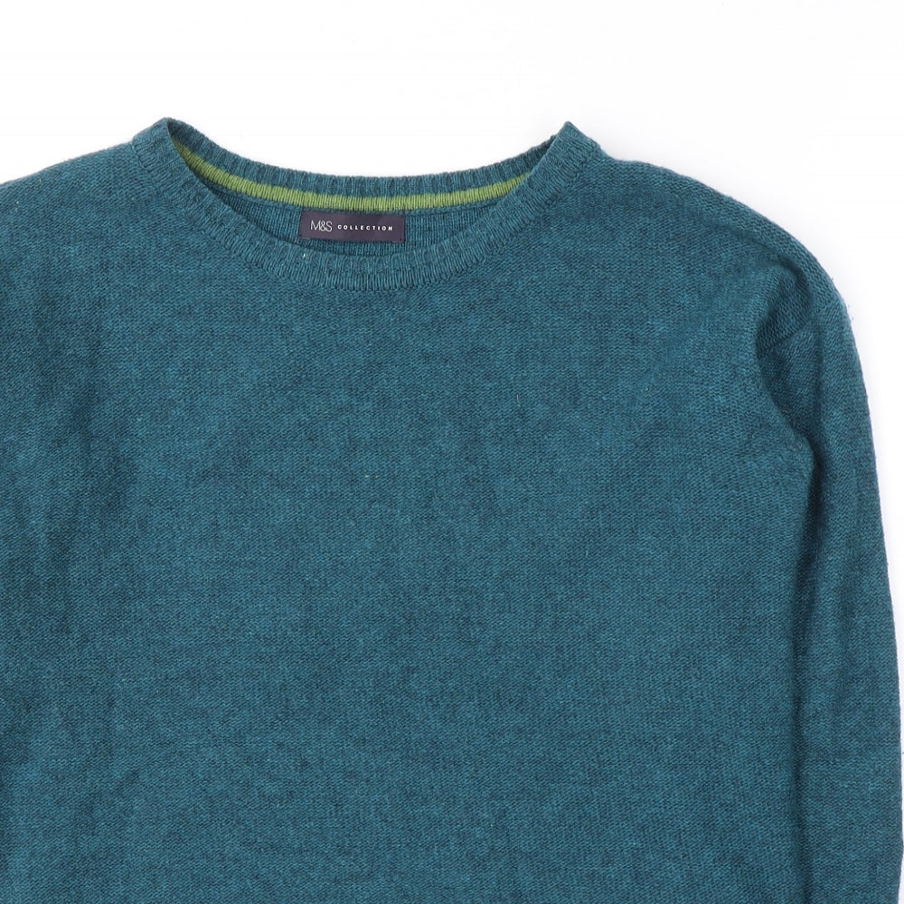 Marks and Spencer Womens Blue Round Neck  Wool Pullover Jumper Size 14
