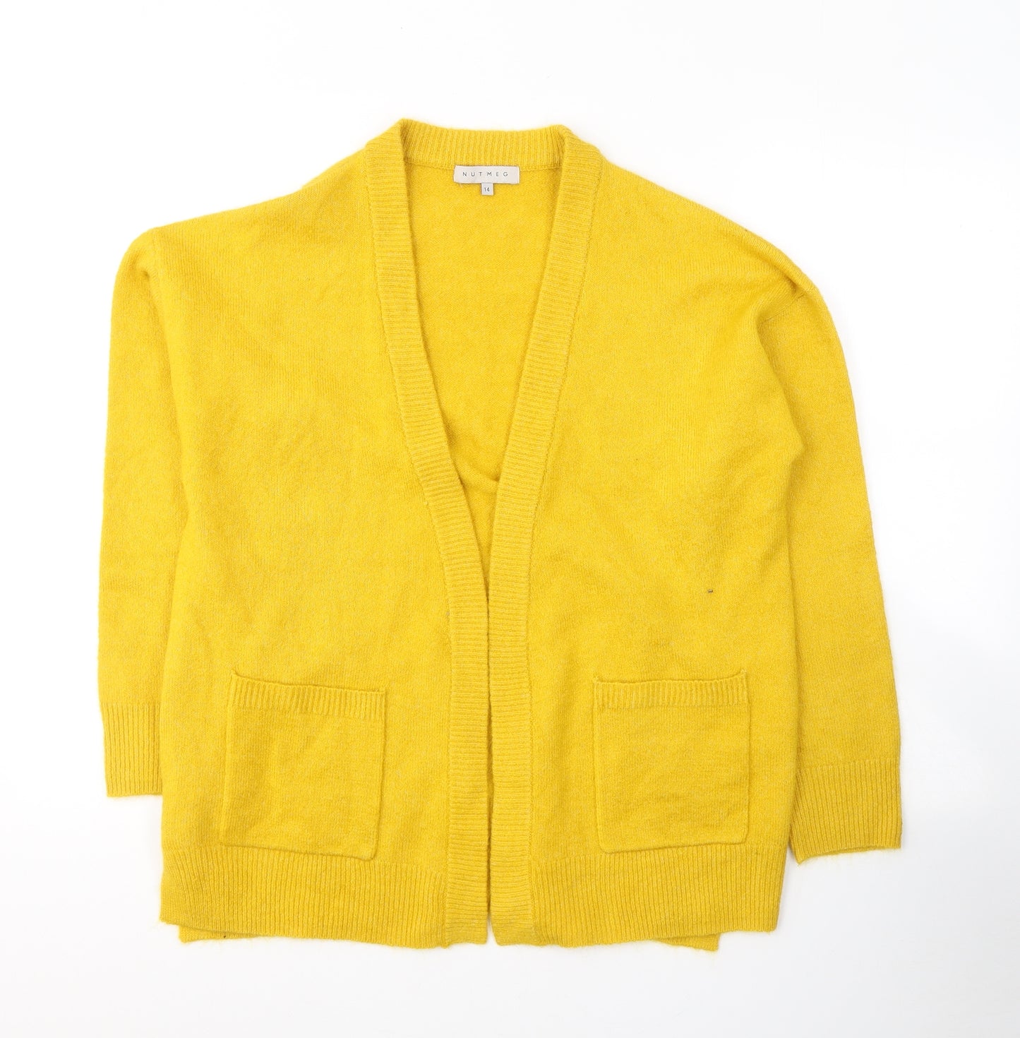Nutmeg Womens Yellow V-Neck  Acrylic Cardigan Jumper Size 14