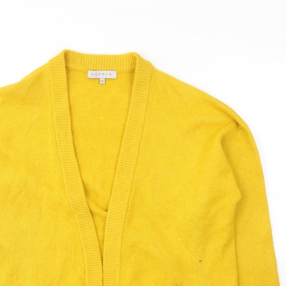 Nutmeg Womens Yellow V-Neck  Acrylic Cardigan Jumper Size 14