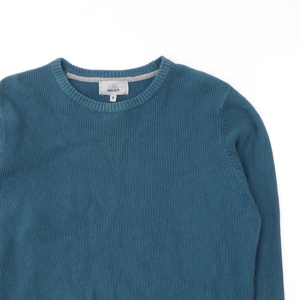 Marks and Spencer Mens Blue V-Neck  Cotton Pullover Jumper Size M