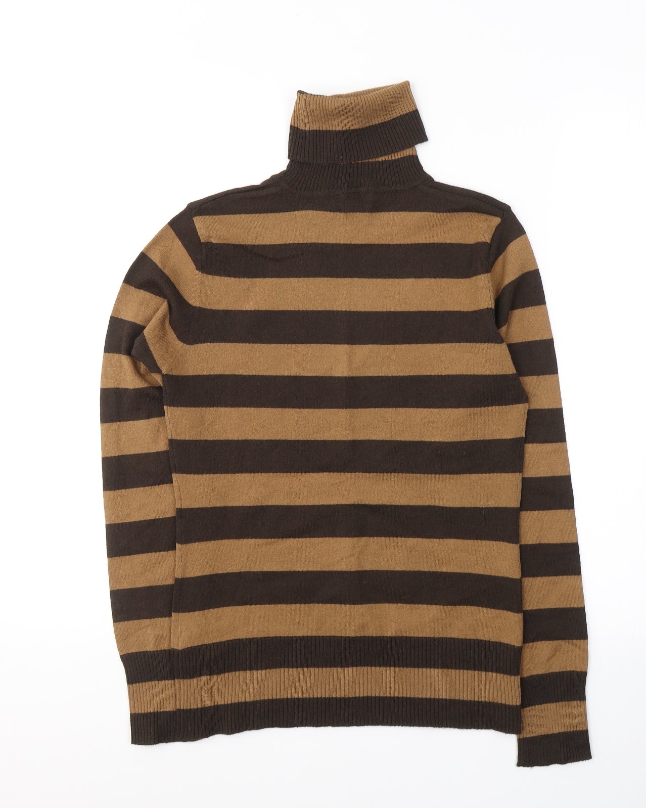 H&M Womens Brown Roll Neck Striped Acrylic Pullover Jumper Size S