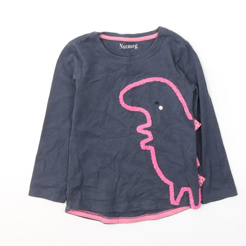 Nutmeg Girls Blue  Cotton Pullover Casual Size 5-6 Years Round Neck Pullover - Dinosaur