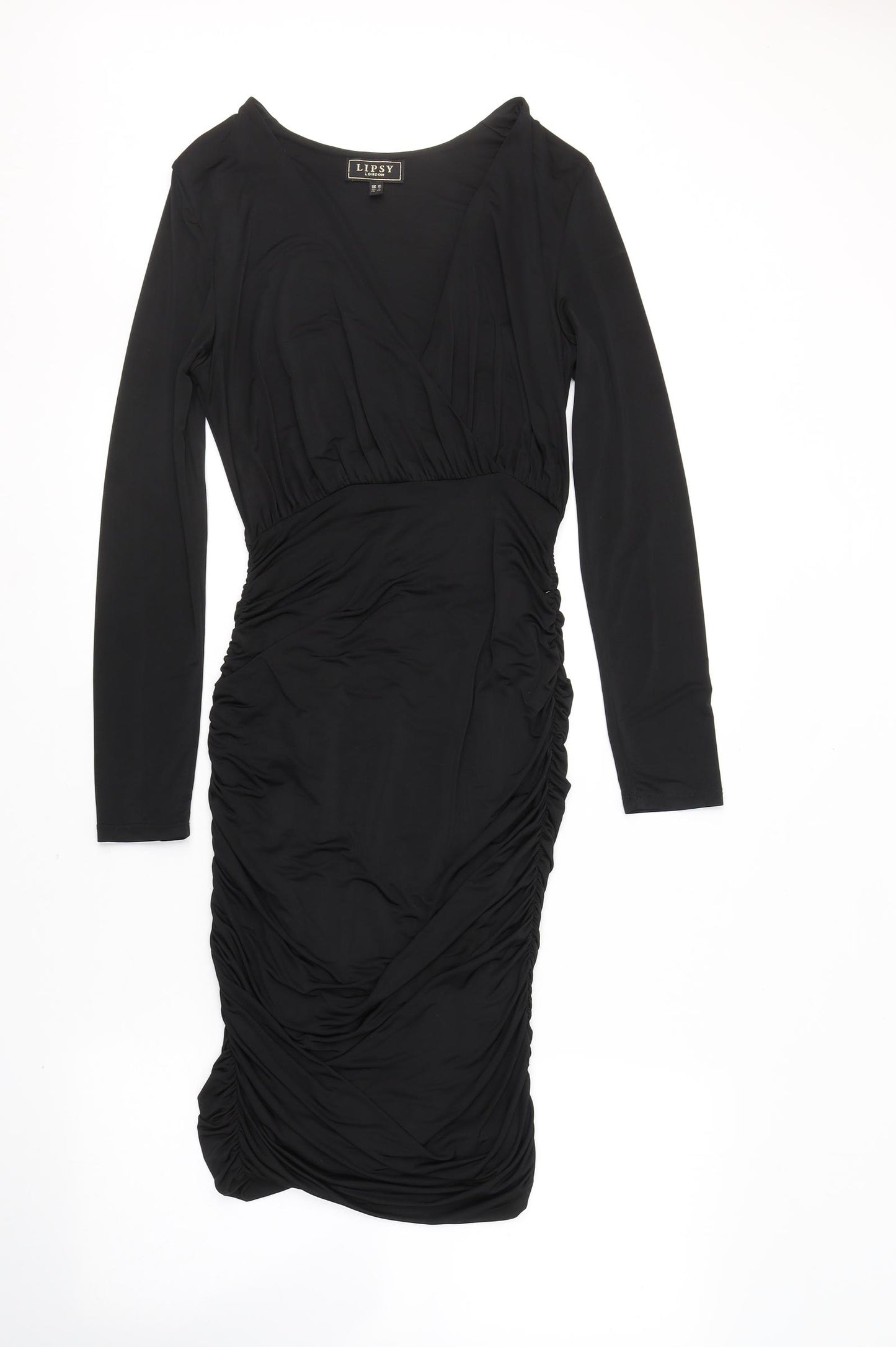 Lipsy Womens Black  Polyester Bodycon  Size 10  V-Neck Pullover