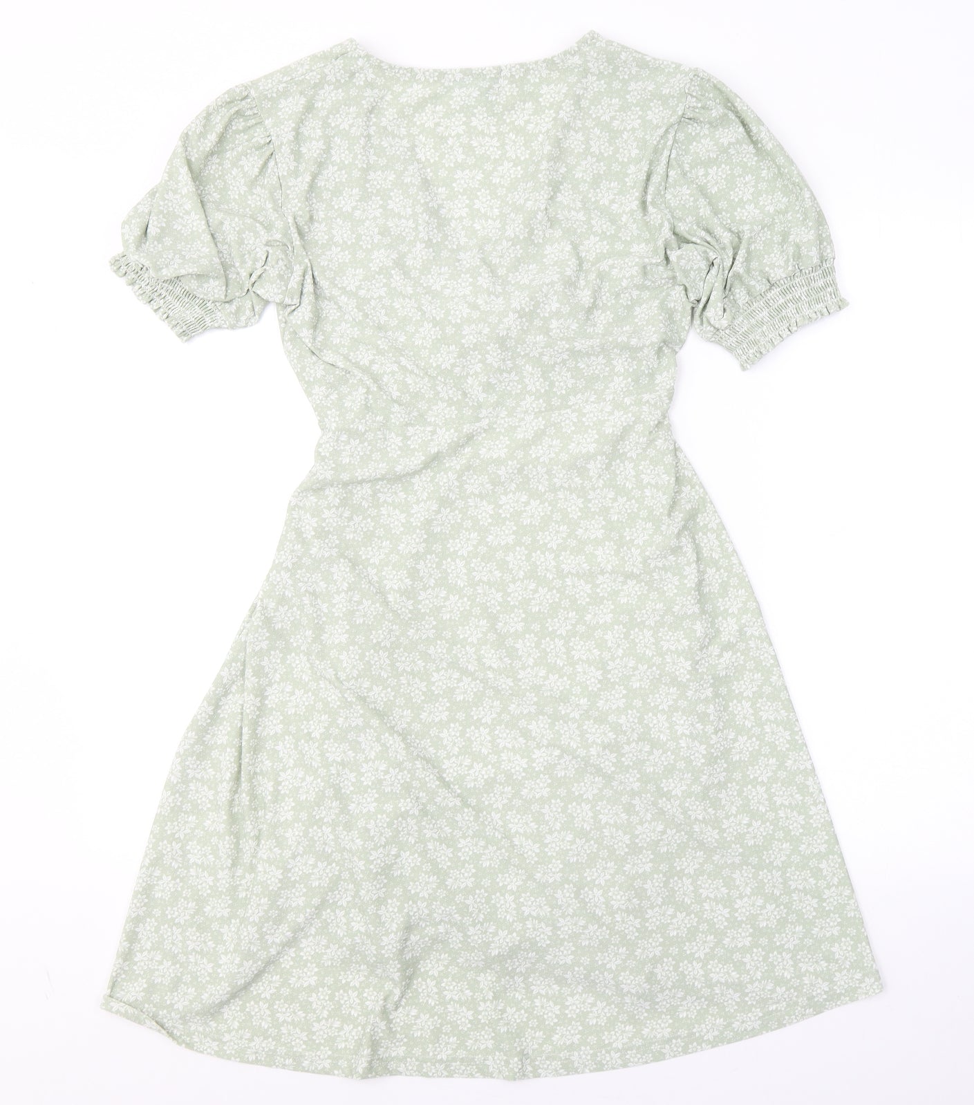 BLUE VANILLA Womens Green Floral Polyester Fit & Flare  Size 10  V-Neck Pullover