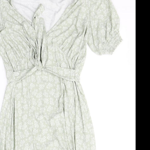 BLUE VANILLA Womens Green Floral Polyester Fit & Flare  Size 10  V-Neck Pullover