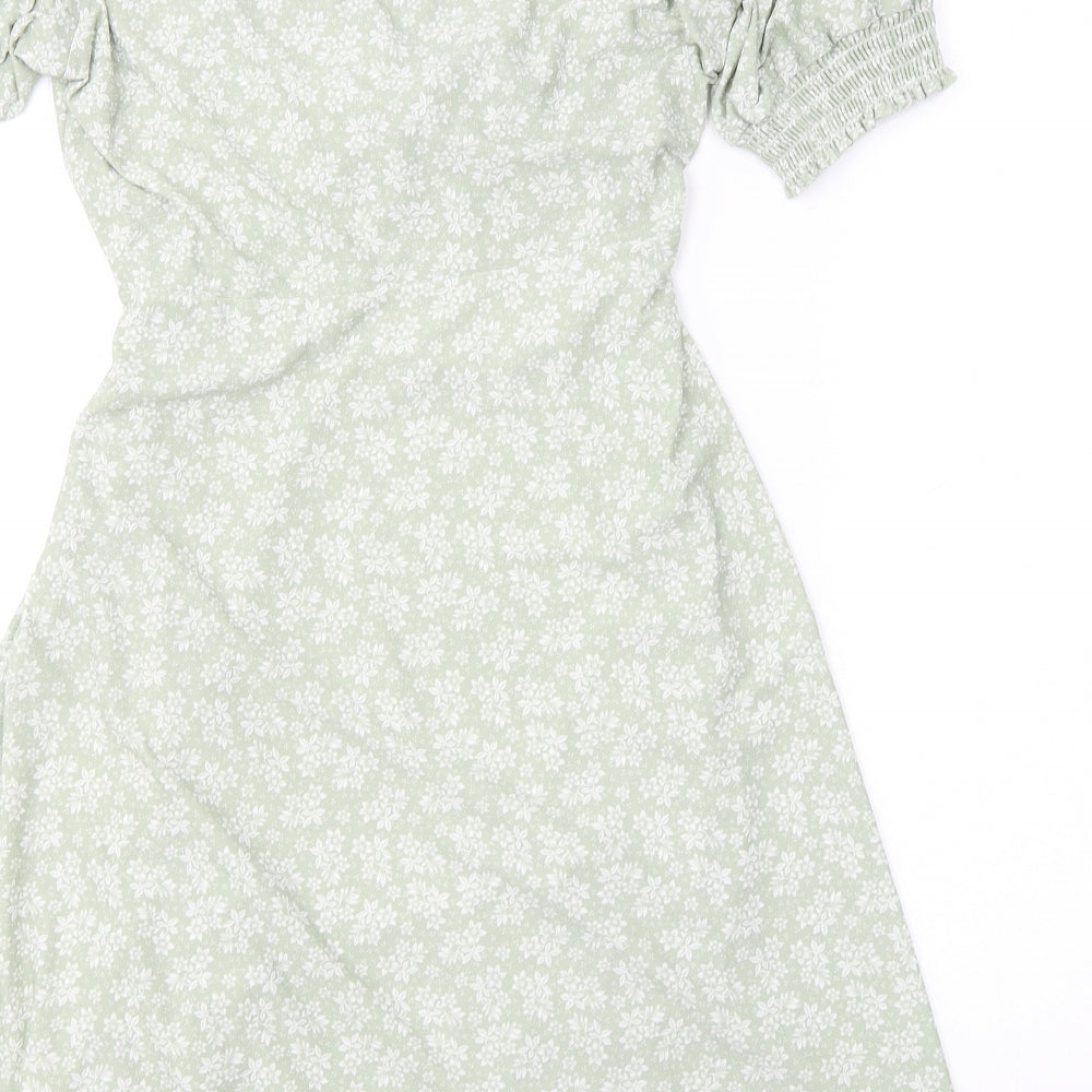 BLUE VANILLA Womens Green Floral Polyester Fit & Flare  Size 10  V-Neck Pullover