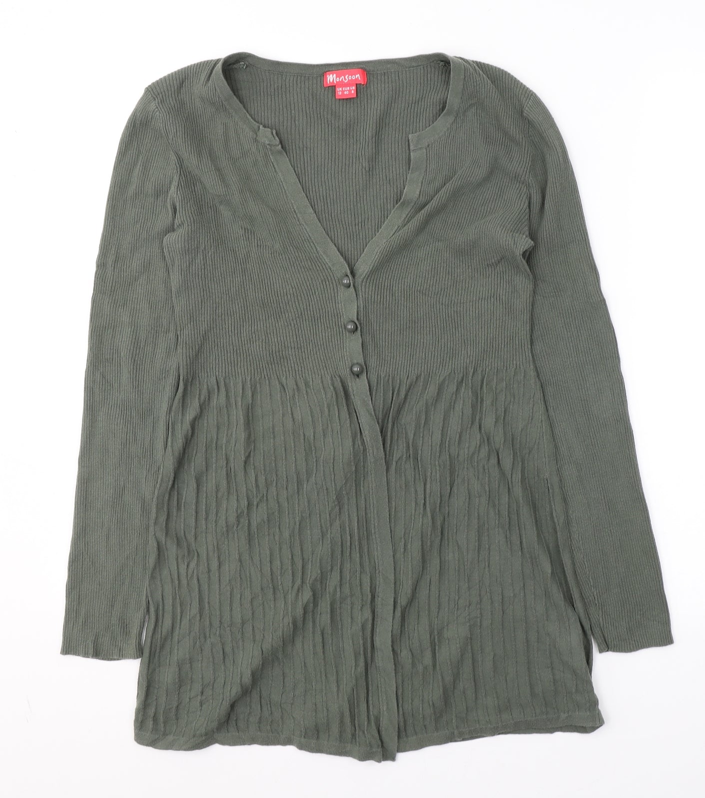 Monsoon Womens Green V-Neck  Cotton Cardigan Jumper Size 12