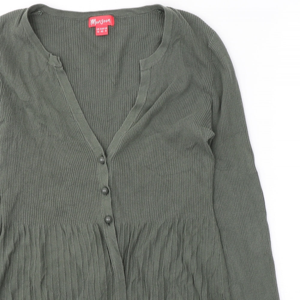 Monsoon Womens Green V-Neck  Cotton Cardigan Jumper Size 12