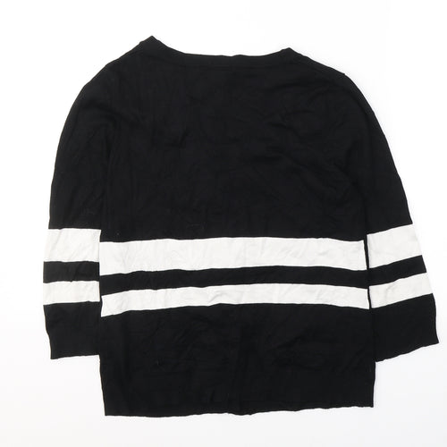 Linda Matthew Womens Black V-Neck Striped Acetate Cardigan Jumper Size M