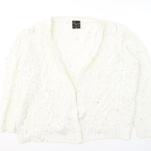Originals Womens White V-Neck  Acrylic Cardigan Jumper Size XL